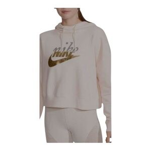 Nike Women's Cream Hoodie with Metallic Logo- Size S